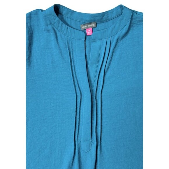 VINCE CAMUTO Womens Teal Blue Ruffle Sleeve Blouse Size M Statement Top Dramatic - Picture 2 of 9